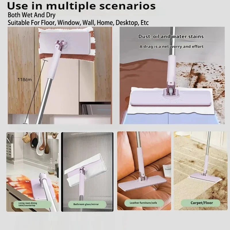 Hands-Free Flat Mop for Face Towels and Floor Cleaning - Reusable Swivel Mini Mop