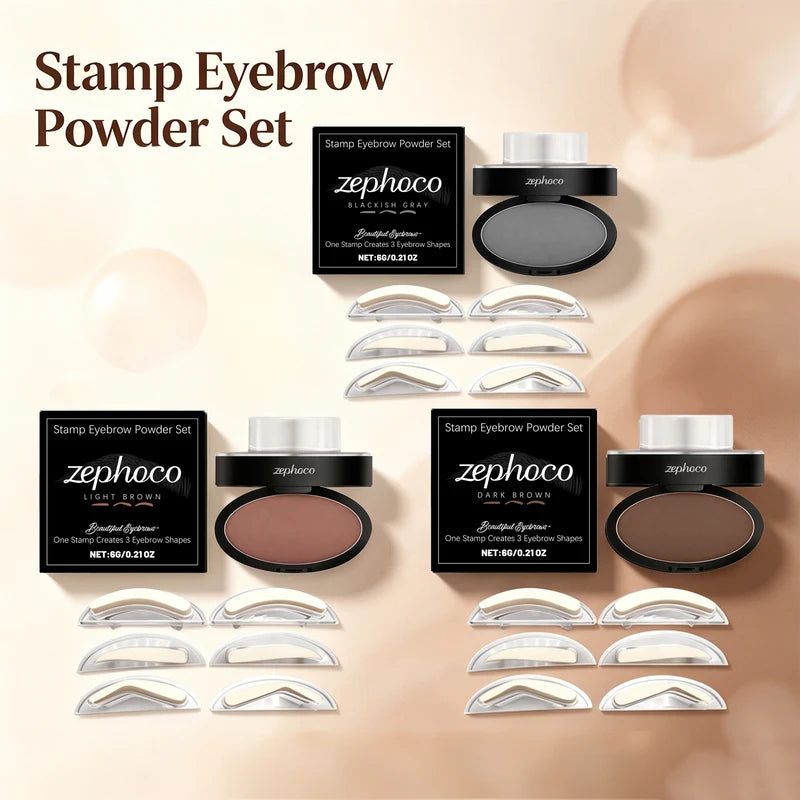 Waterproof Eyebrow Stamp Kit with 3 Shapes & Long-Lasting Powder - Natural Brow Makeup