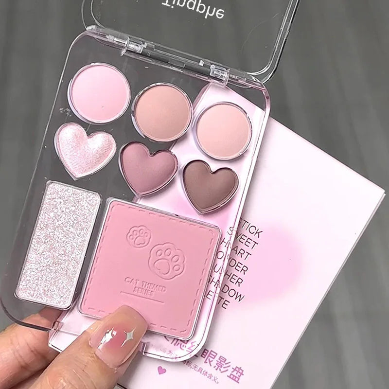 All-in-One 8-Color Pearl Glitter Matte Eyeshadow Blusher Highlight Palette for Korean Makeup