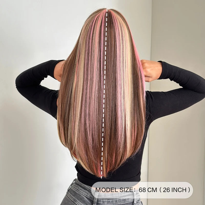 Colorful Long Straight Wig for Women with Bangs - Natural Look, Heat-Resistant Synthetic Hair