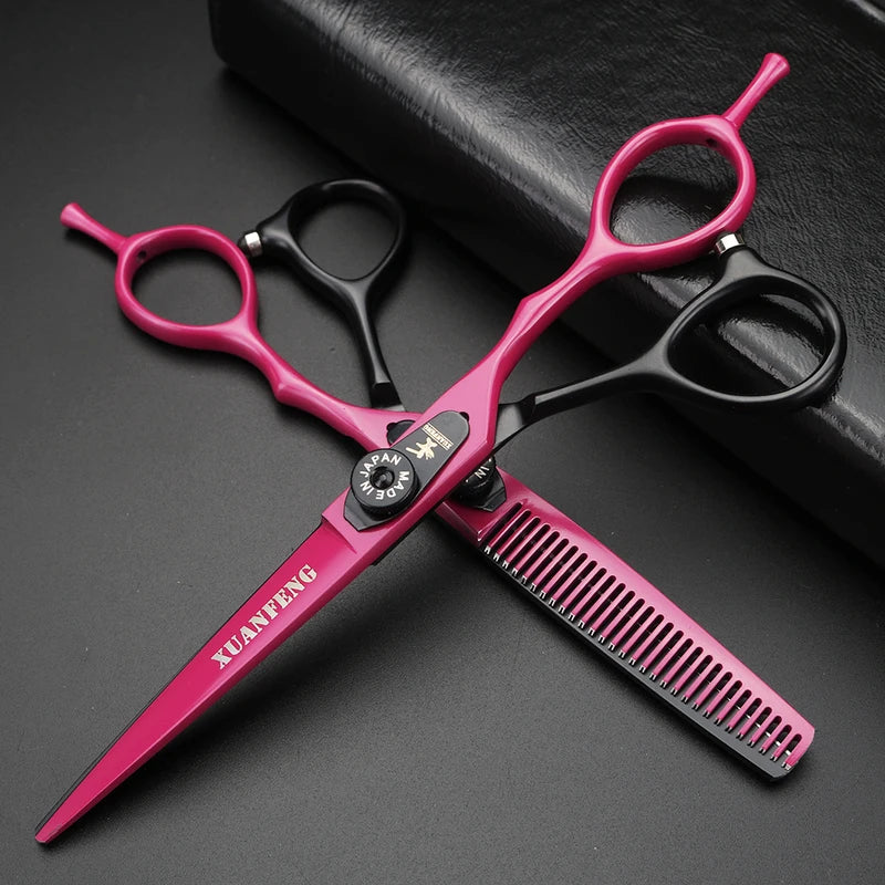 6 Inch Hair Cutting Scissors with Double Color Spring Clip Screw - Professional Thinning & Barber Shears