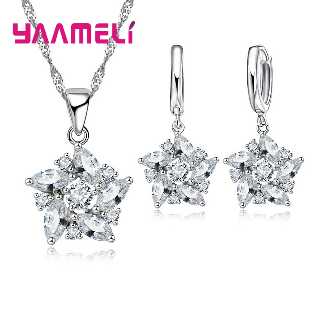 Colorful Sterling Silver Pendant Necklace & Earrings Set with Crystal Stones - Romantic Ethnic Style Windmill Design