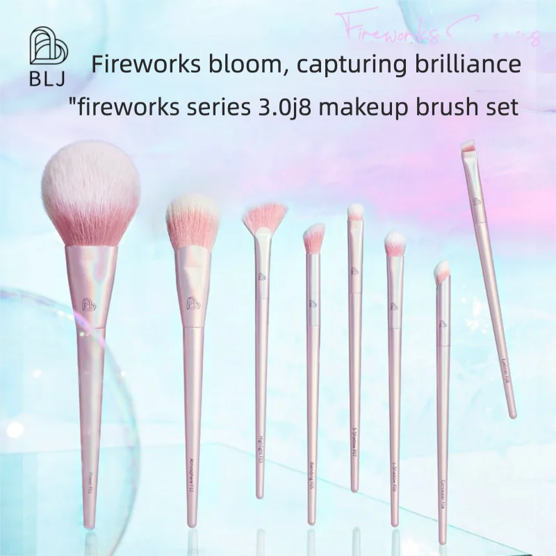 Portable Makeup Brush Set with Eyeshadow and Blush Brushes - Multiple Handle Colors