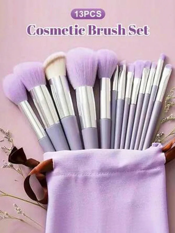 13-Piece Makeup Brush Set with Blender Sponge & Powder Puff - Complete Cosmetic Kit