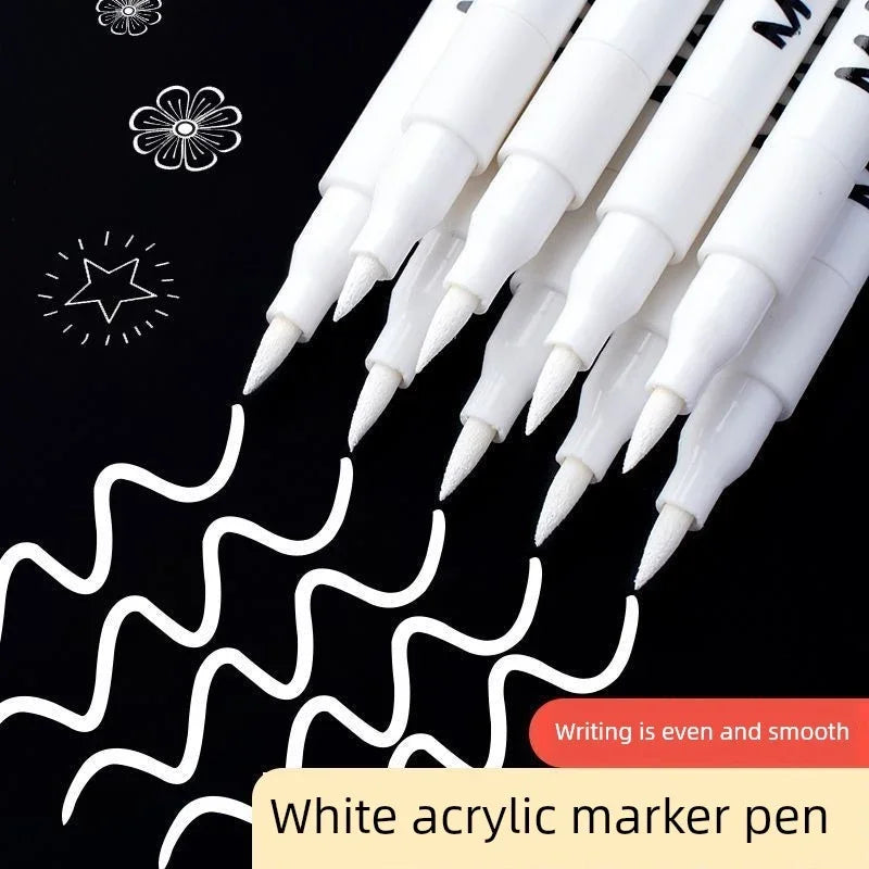 White Acrylic Paint Marker Set Waterproof & Quick-Drying for DIY Art & Fabric