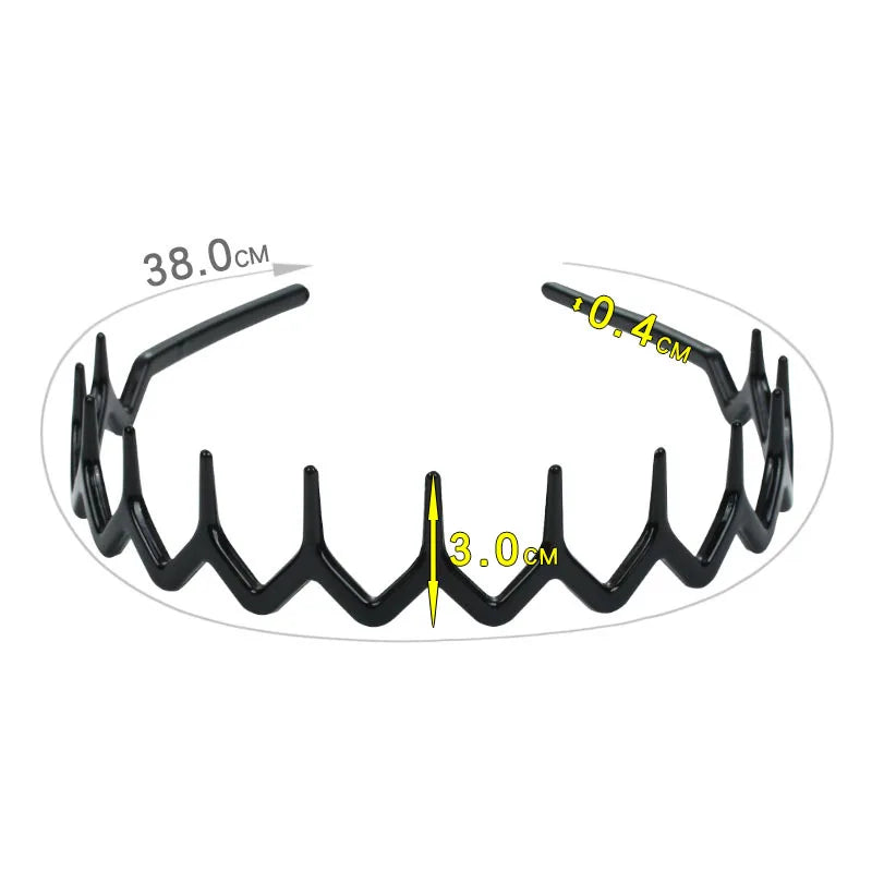 2PCS Black Amber Wave Long Teeth Headband Anti-Fall Resin Plastic Non-Slip Face Wash Headband for Men Women