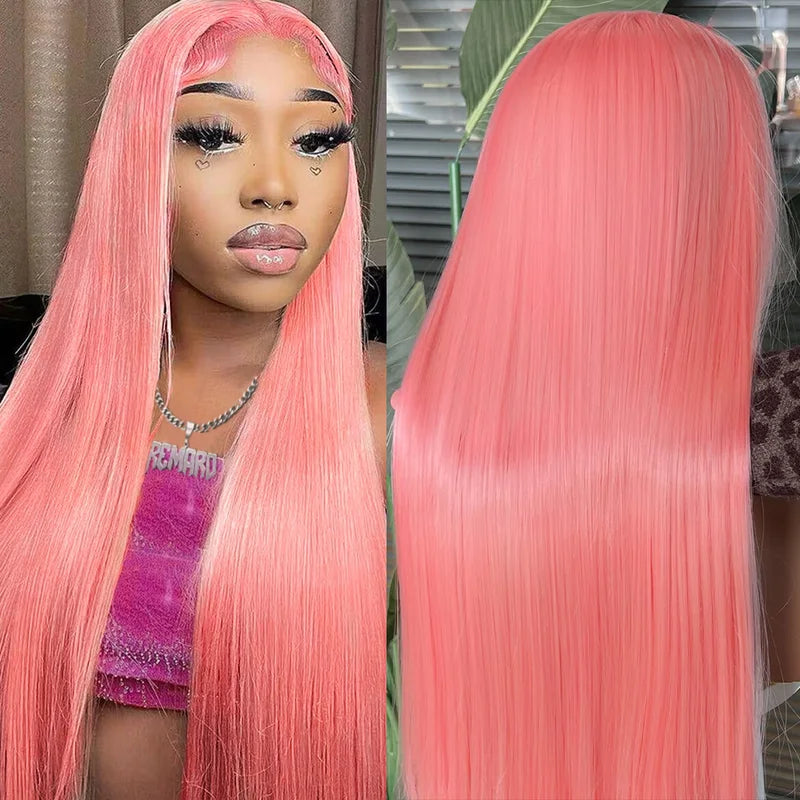 Pink Human Hair Wig 30-32 Inch Lace Front & HD Frontal, Natural Style