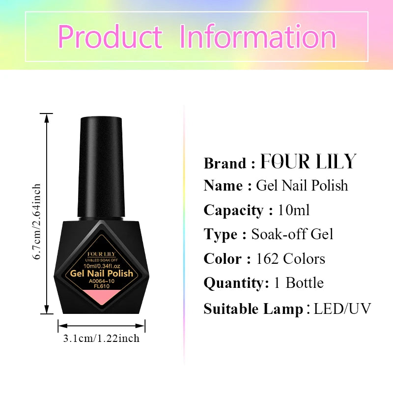 10ml Semi-Permanent Nail Gel Polish Set - 162 Colors for Manicure & Nail Art