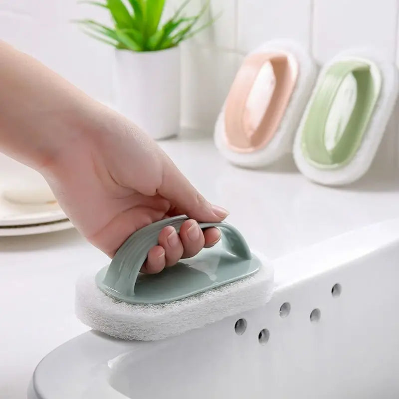 Multifunctional Bathroom Cleaning Brush with Handle - Portable Sponge Bath Scrubber