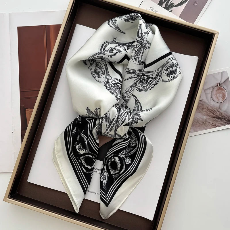 Luxury Satin Square Scarf for Women - Korean Fashion Rose Print Wraps & Bandannas, 70x70cm
