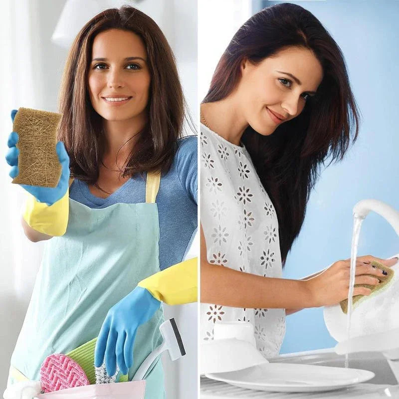 Natural Dish Scrub Sponges - Sisal, Cotton & Microfiber Kitchen Cleaning Set