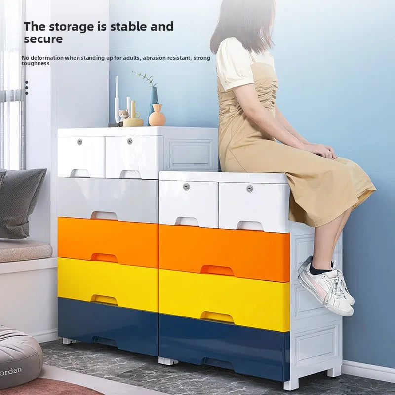 Thickened Plastic Storage Cabinet with Drawers - Childrens Wardrobe Organizer