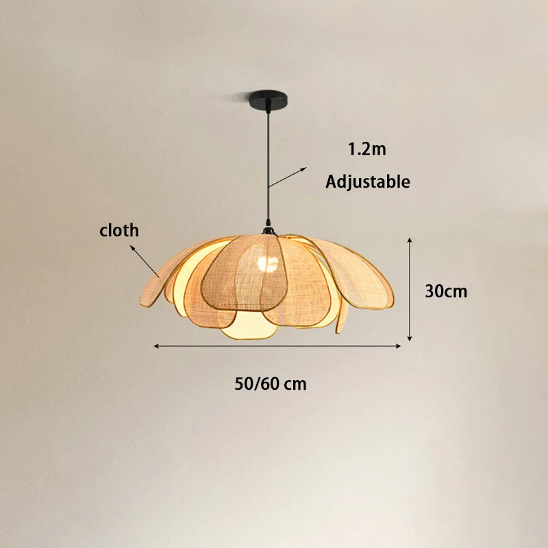 Retro Hand-Woven Rattan Petal Chandelier for Dining & Bedroom - Artistic Lighting Fixture