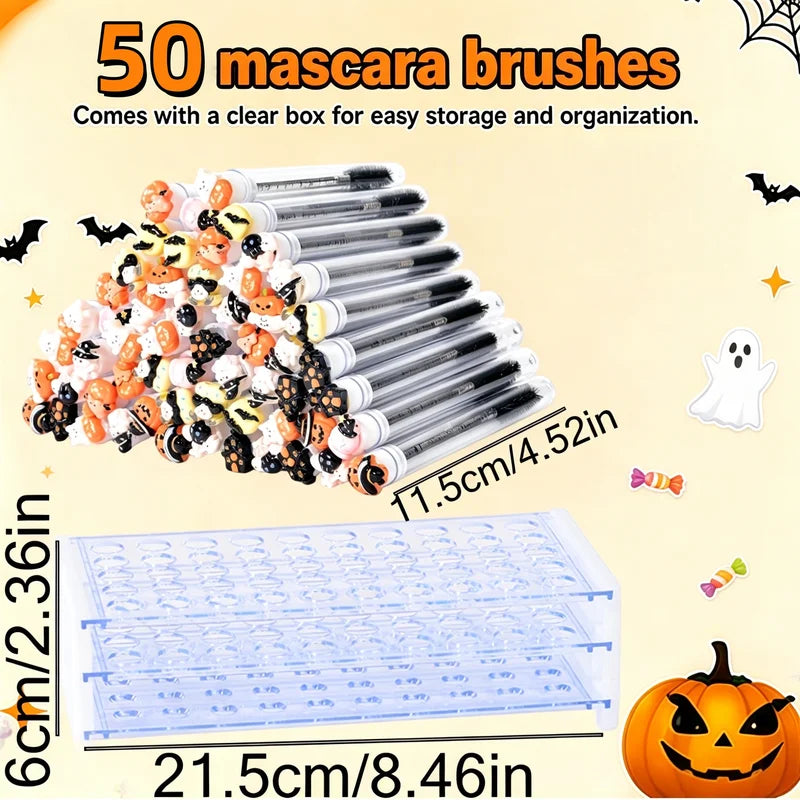 Halloween Eyelash Spoolie Brush Set with Organizer 51 Pieces - Safe & Bulk Makeup Tools