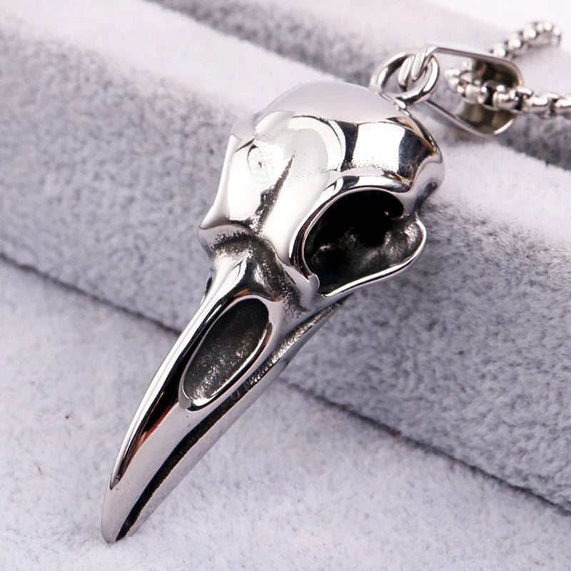 Vintage Viking Crow Head Pendant Necklace for Men Women Stainless Steel Jewelry