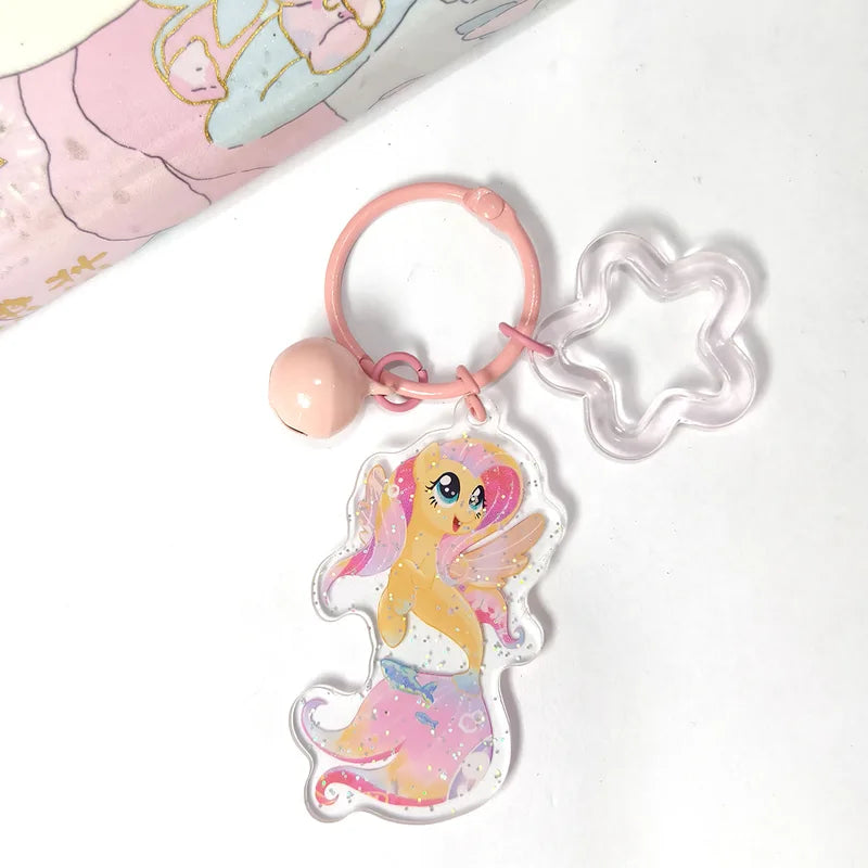 Anime My Little Pony Keychain Set - Kawaii Acrylic Fluttershy Twilight Rainbow Dash Pendant with Bell