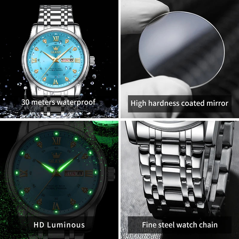 Men's Waterproof Stainless Steel Watch - Casual Original Wristwatch for Men
