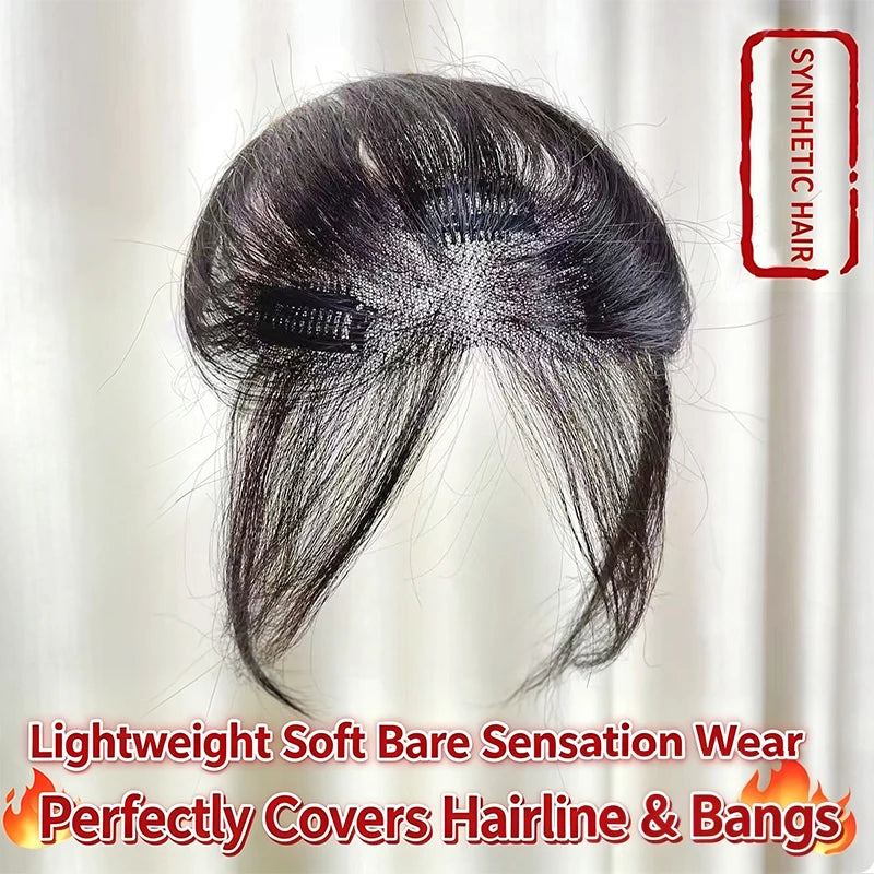 Synthetic Fiber Hair Topper with Middle Part & Baby Bangs - Clip-On Wig for Gray Coverage & Cheekbone Effect