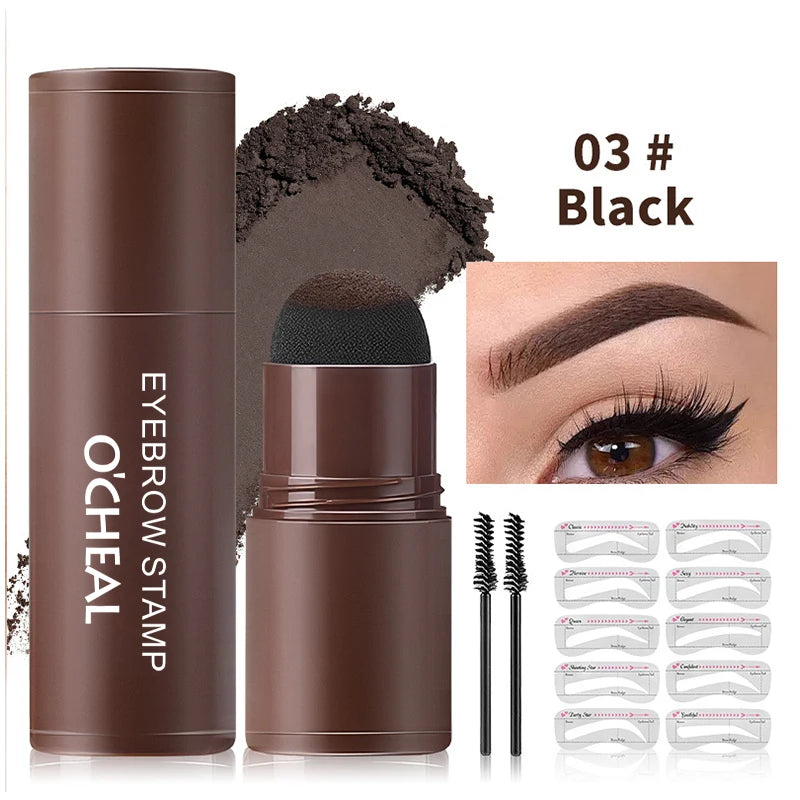 Eyebrow Stamp Shaping Kit Set with Hair Cover Up Powder & Contouring Stick 10 Pieces