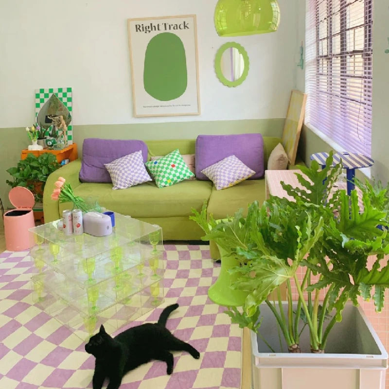 Large Area Fluffy Soft Rug - Modern Minimalist Checkerboard Carpet for Living Room & Bedroom