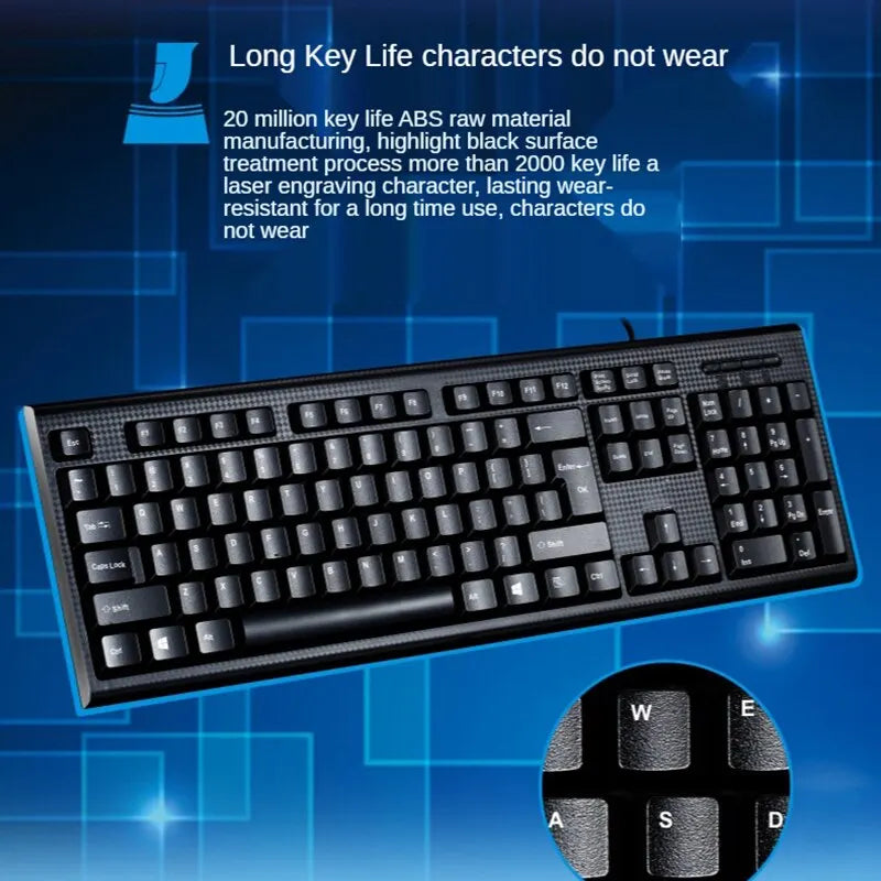 Q9 Wired Full-Size USB Keyboard with Square Mouth Design for Office & Home