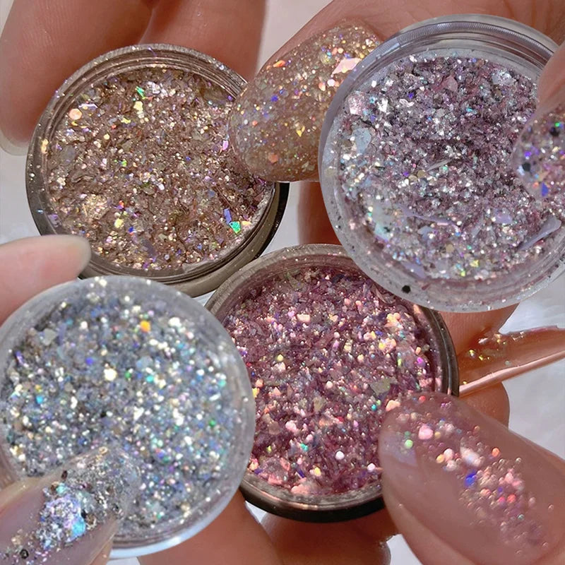 Sparkly Nail Art Glitter Powder with Shell Opal Sequins - Multiple Colors