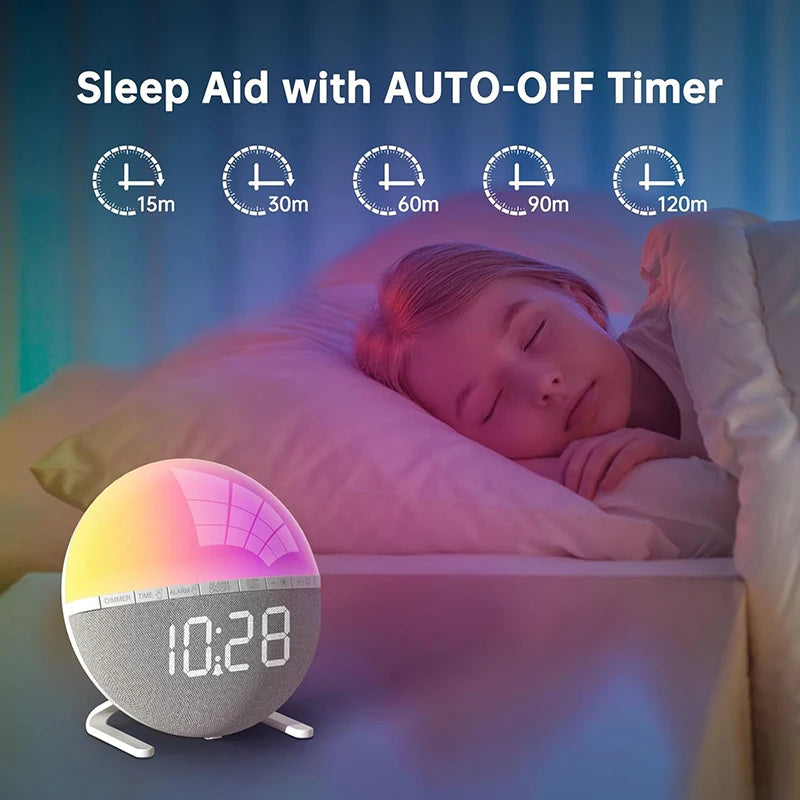 Sunrise Alarm Clock with Color Light and Natural Sounds - Wake Up Light for Bedroom & Living Room