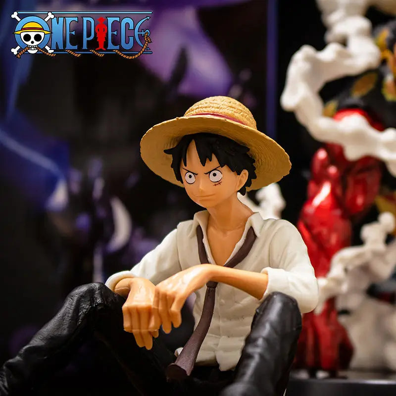 12cm One Piece Luffy Sitting Action Figure PVC Model Collectible Toy for Fans