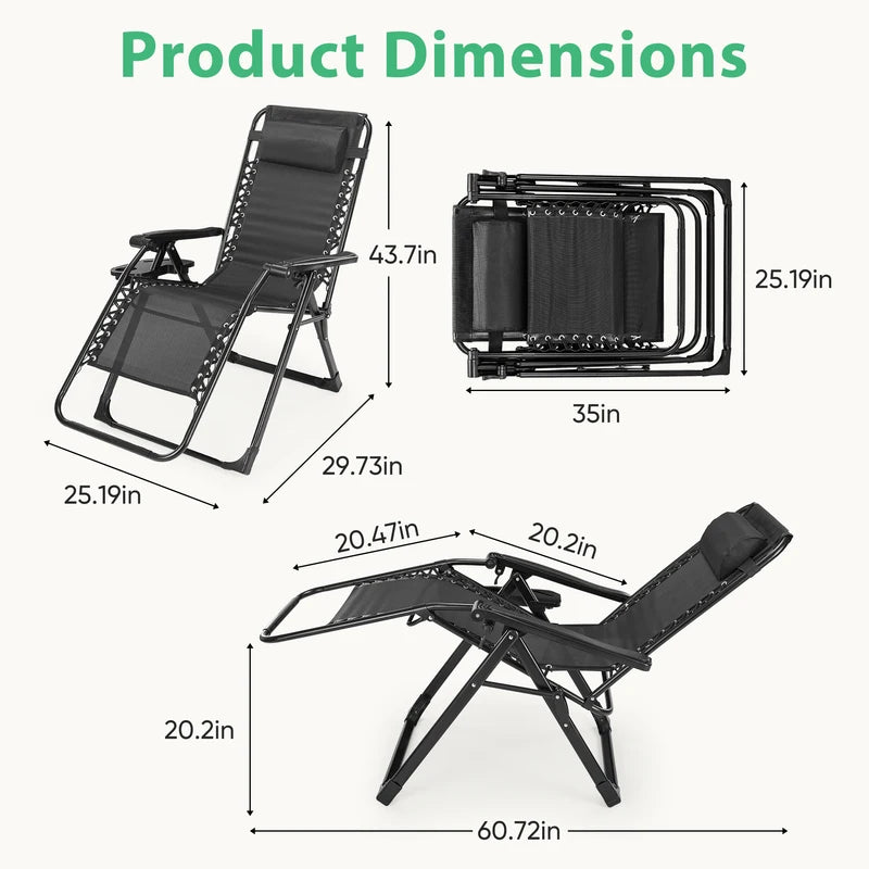 Portable Zero Gravity Recliner Lounge Chair with Cup Holder & Removable Cushion
