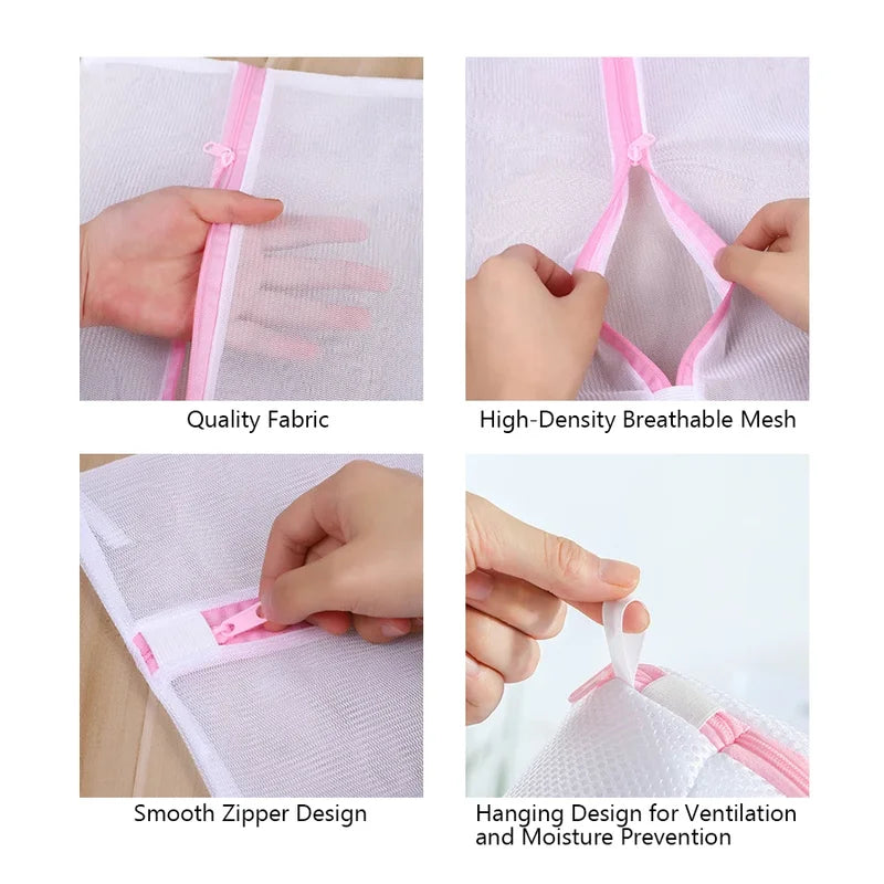 Mesh Laundry Wash Bags Set for Bras & Underwear - Zippered Protectors, 3-Pack