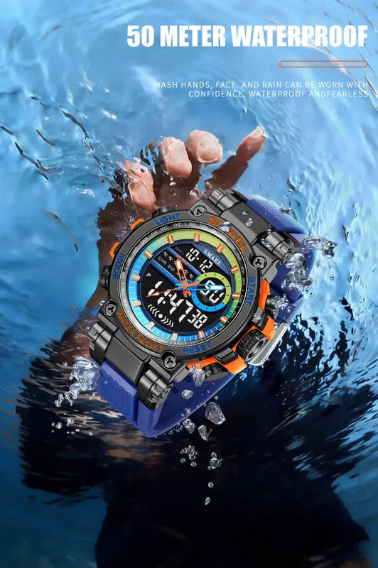 Men's Analog Digital Dual Display Sports Watch - 50M Waterproof Shock Resistant