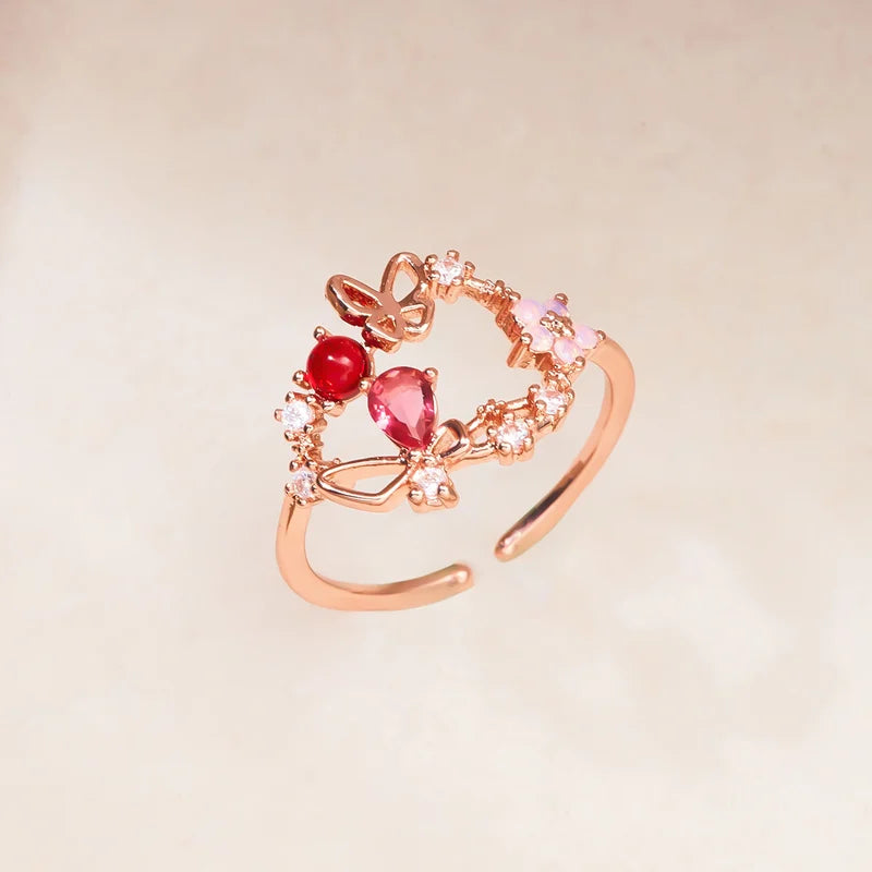 Korean Delicate Flowers Rings for Women Girls Micro-Inlaid Crystal Jewelry