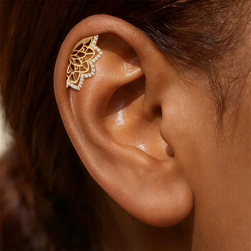 Sterling Silver Lotus Earrings with 18K Gold Plating for Women - Minimalist Jewelry