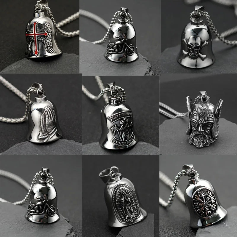 Motorcycle Bell Pendant Necklace Punk Lucky Jewelry for Men