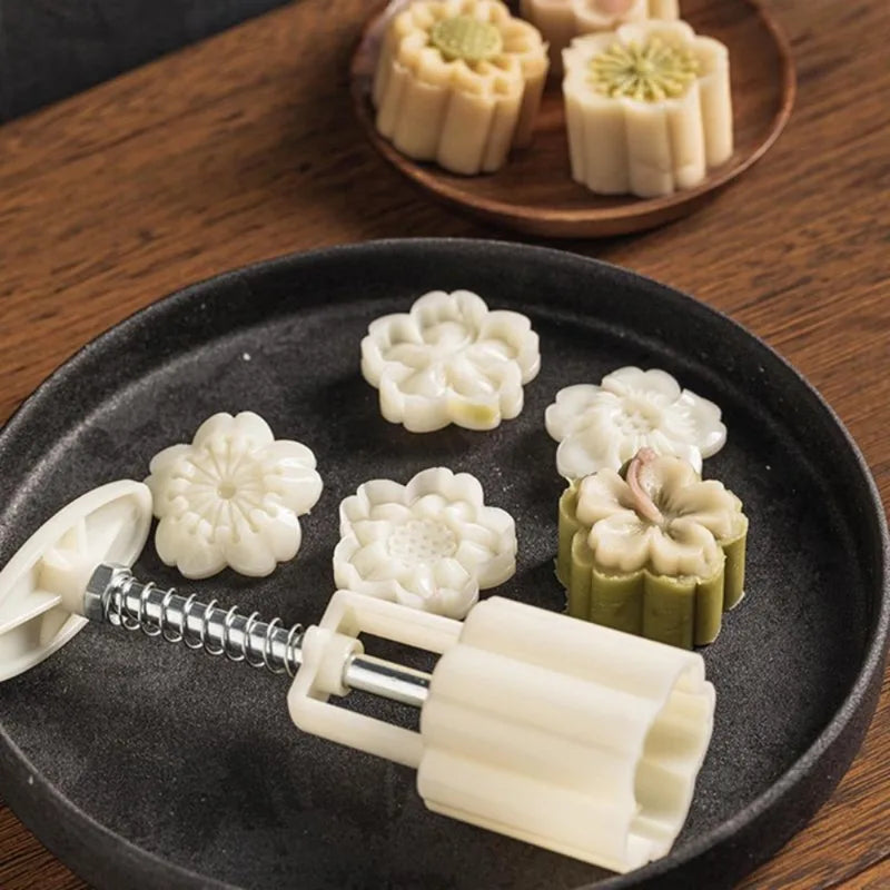 DIY Mooncake Mold Set with Multiple Colors Food-Grade Plastic Pastry Embossing Tool for Baking