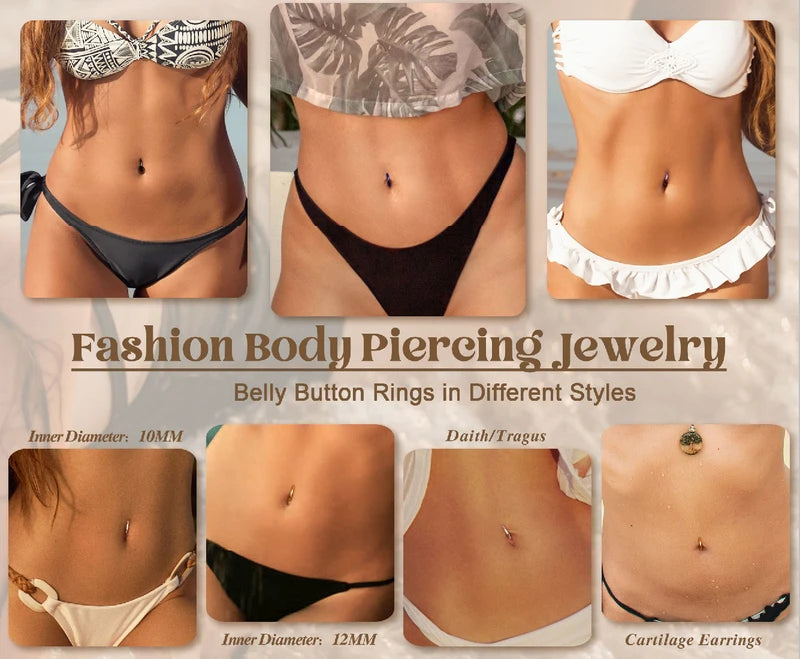 14G Stainless Steel Belly Button Ring with Clicker Hoop - Navel Piercing Jewelry