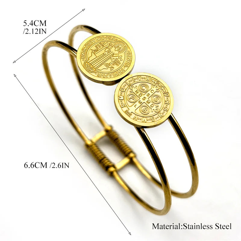 Saint Benedict Medal Bracelet for Men Women Stainless Steel Double Line Bangle Jewelry