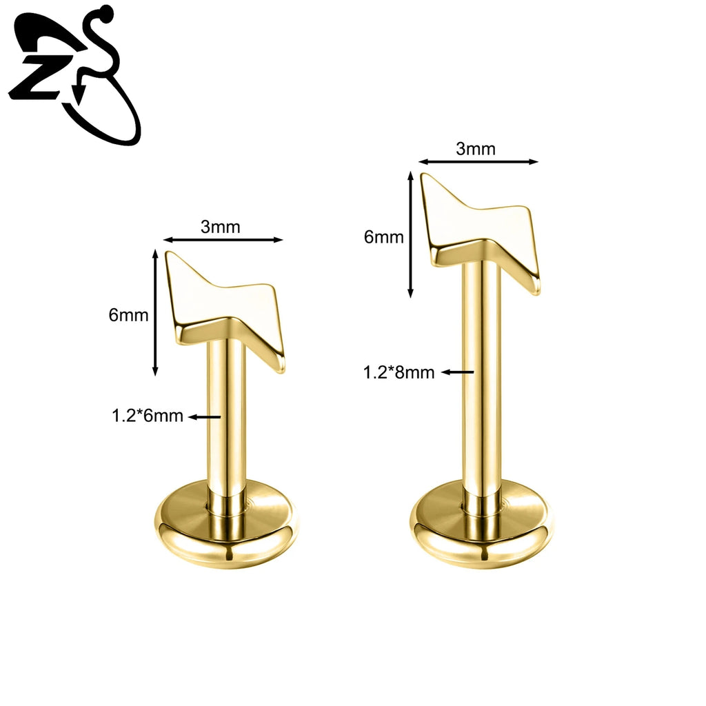 Stainless Steel Lip Studs with Cross & Star Shapes - Labret Piercing Jewelry 16G/18G 6/8mm
