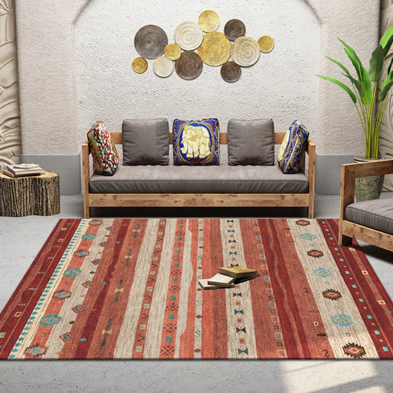 Washable Bedroom Rug with Non-Slip Floor Mat - Soft Ethnic Lounge Carpet for Living Room