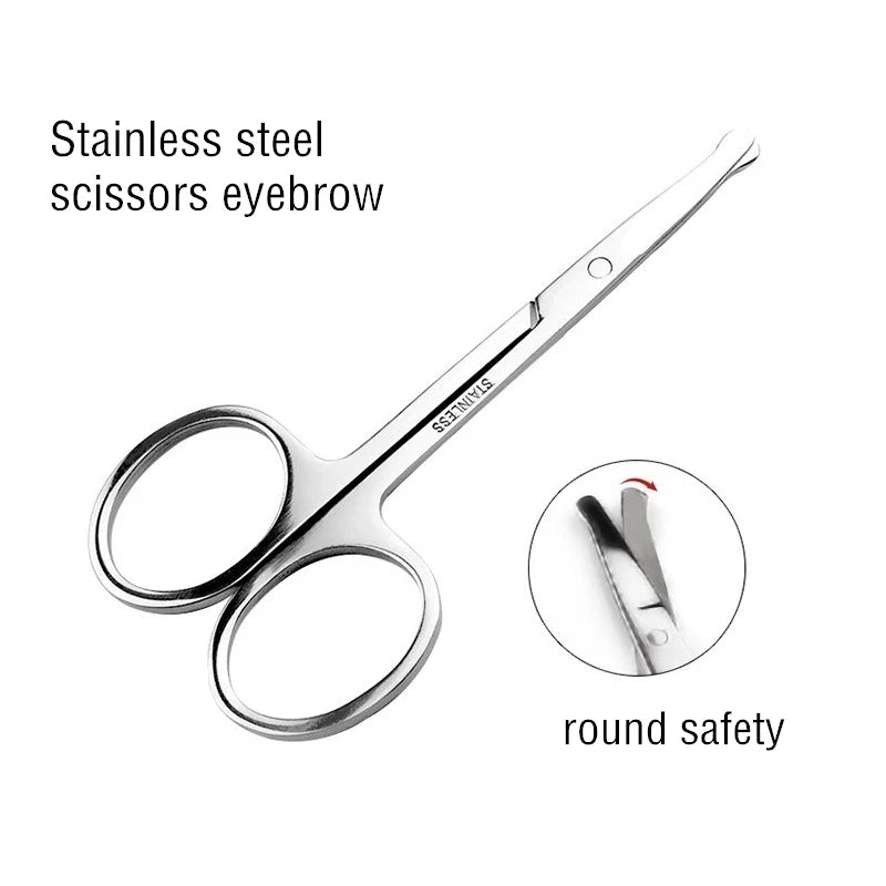 Stainless Steel Eyebrow and Nose Hair Trimmer Scissors - Safety Beauty Grooming Tool