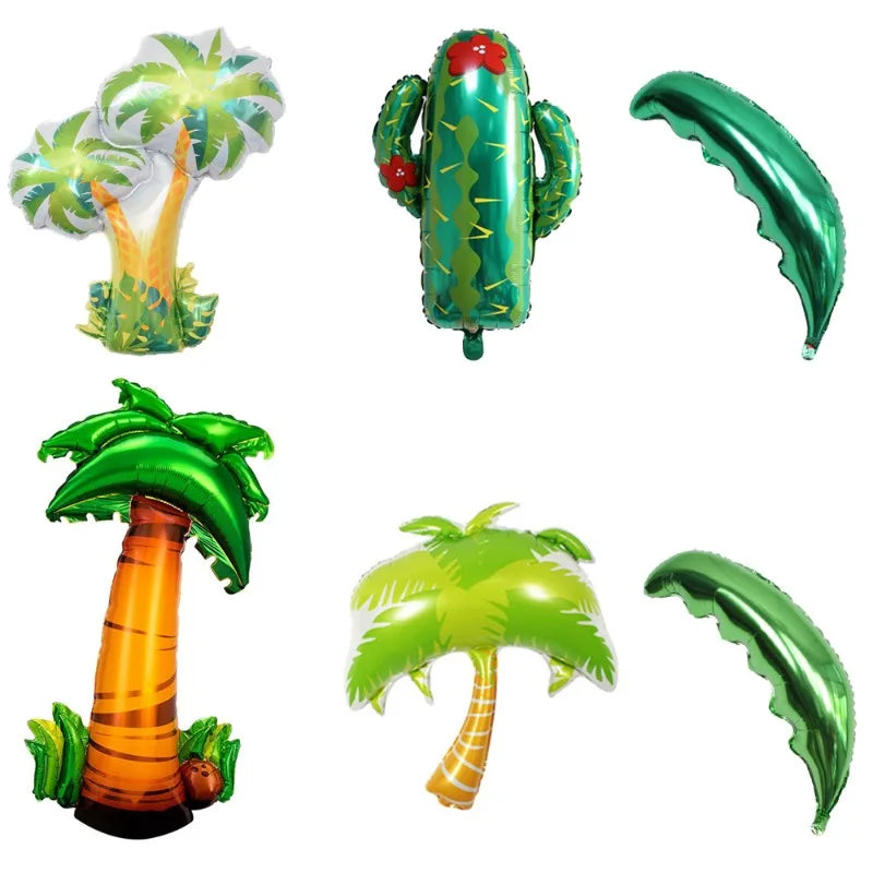 Tropical Palm Tree and Cactus Foil Balloons for Jungle Theme Party - Summer Beach Decor