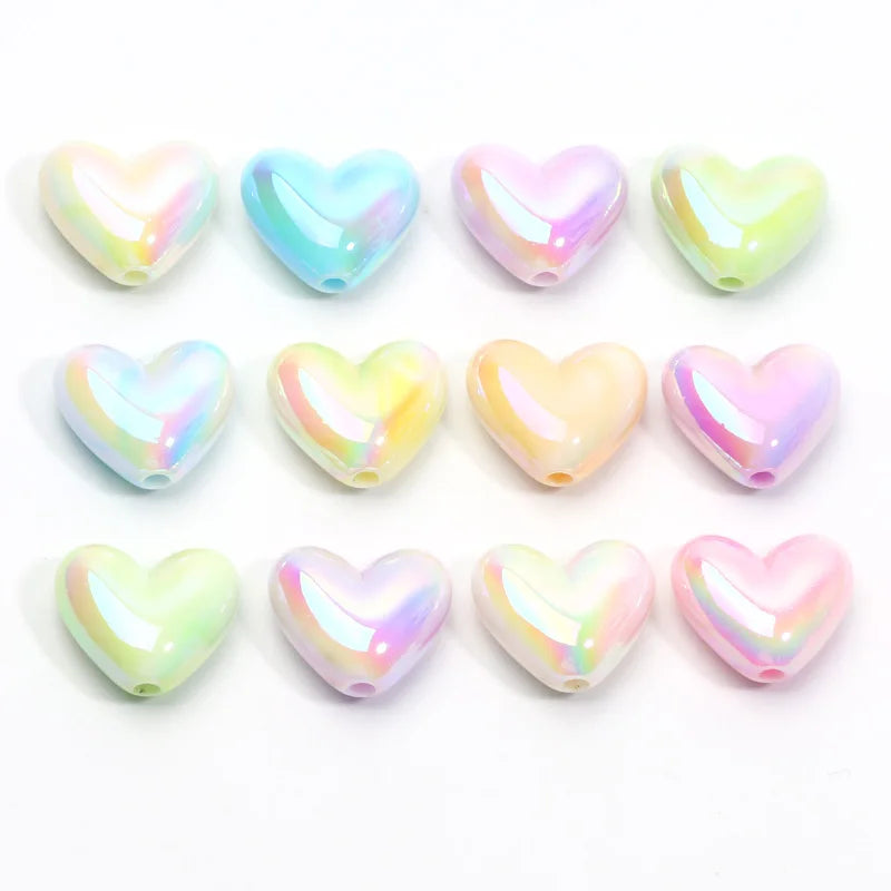10pcs Heart-Shaped Acrylic Spacer Beads for Jewelry Making - Love Heart Design