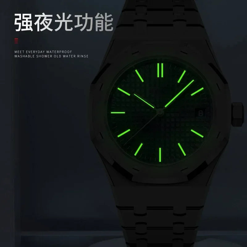 Men's Waterproof Luminous Double Butterfly Button Watch with Calendar - Luxury Numberless Style