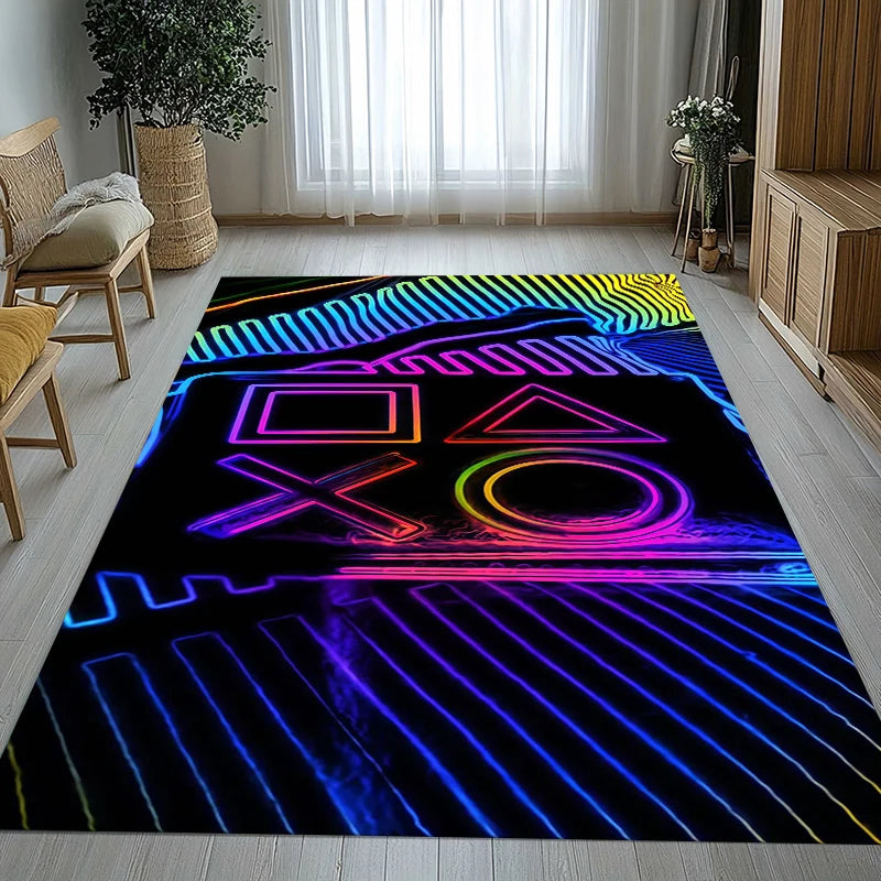 Game Zone Cartoon Gaming Logo Area Rug - Non-Slip Soft Carpet for Bedroom & Living Room