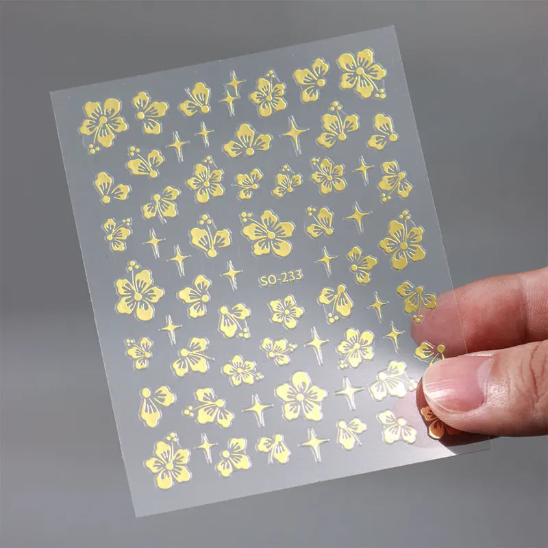 4pcs 3D Hibiscus Flower Nail Art Stickers Tropical Floral Decals for Manicure
