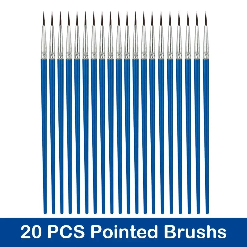 Set of 10/20/30/40/50 Multi-Size Art Paint Brushes - Nylon Round & Flat Tips
