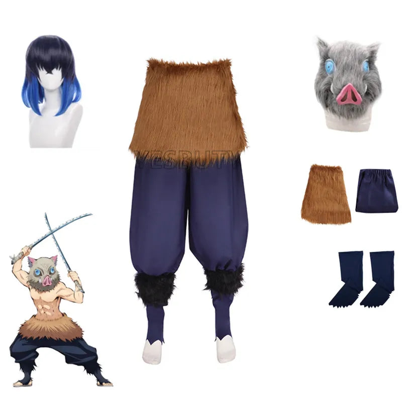 Anime Cosplay Costume for Demon Slayer Hashibira Inosuke with Mask - Halloween Anime Carnival Outfit