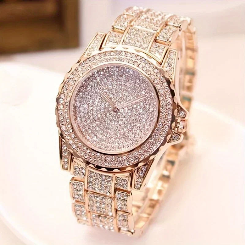 Full Steel Women’s Quartz Wristwatch with Crystal Dial - Multiple Colors
