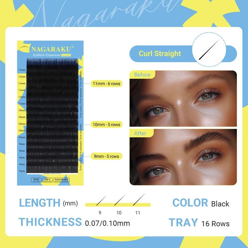 Eyebrow Extensions 16 Lines Straight Curl Soft Natural Look - Multiple Colors & Thicknesses