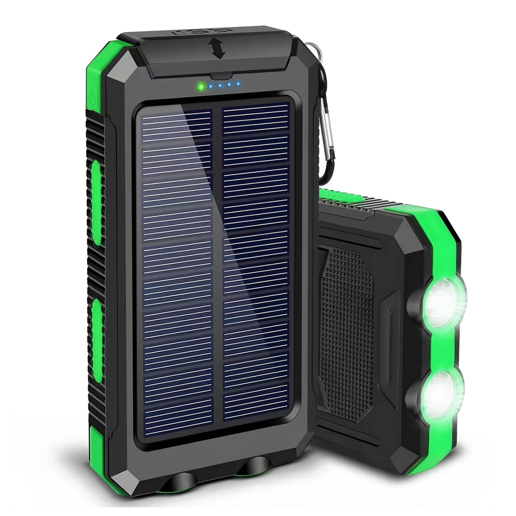 10,000mAh Solar Power Bank Waterproof Portable Charger with Dual USB & LED Flashlight
